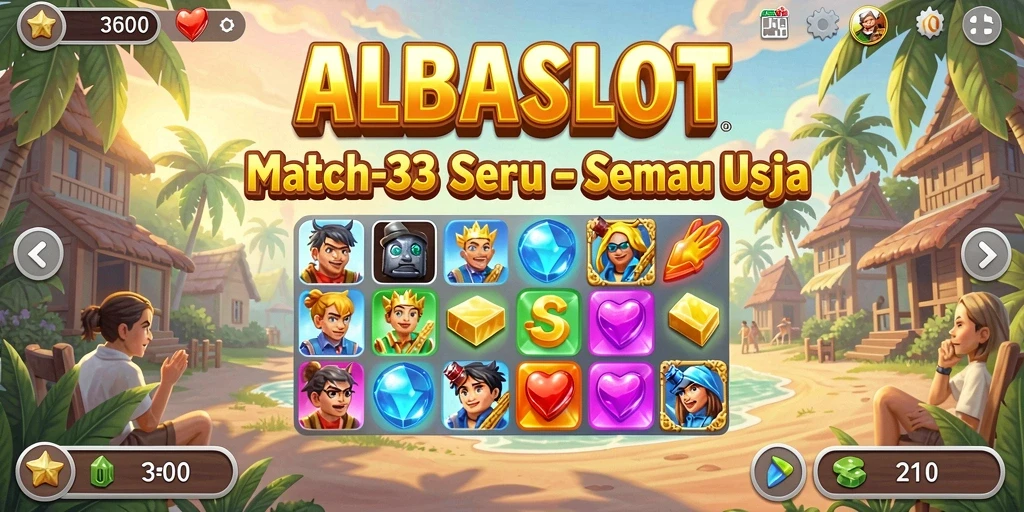 Tangkapan layar gameplay <strong>ALBASLOT</strong> menunjukkan aksi Match-3 yang seru.