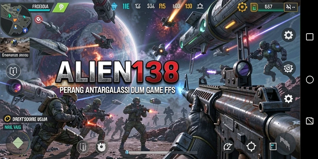 Screenshot gameplay ALIEN138 menampilkan aksi tembak-menembak yang intens.