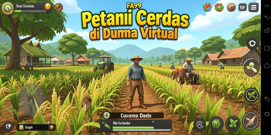 Tangkapan layar gameplay FA99 yang memperlihatkan aktivitas bertani.