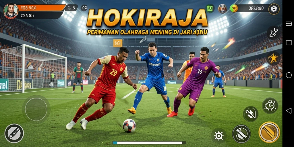 Tangkapan layar HOKIRAJA menampilkan aksi seru dalam permainan olahraga.
