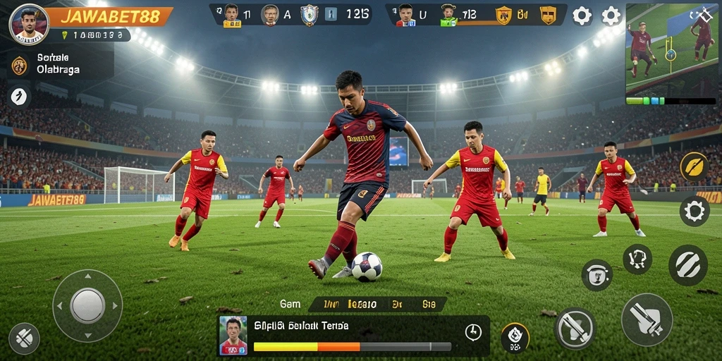 Tampilan gameplay seru dalam JAWABET88 dengan aksi sepak bola yang mendebarkan.