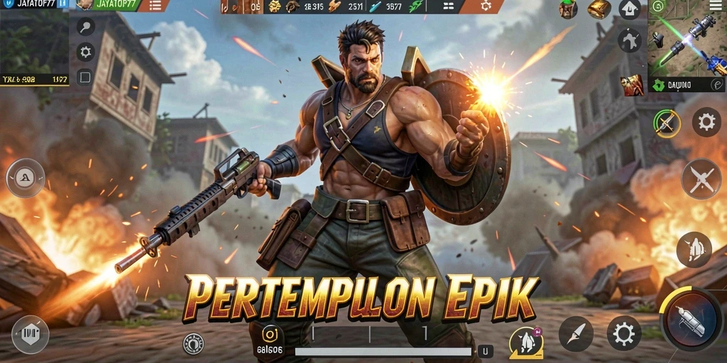 Gameplay seru JAYATOP77 dalam pertempuran Battle Royale.