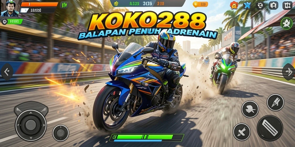 Screenshot gameplay KOKO288 menampilkan balapan motor yang memukau.