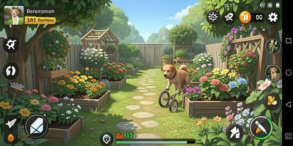 Screenshot gameplay OLX17 dengan aktivitas berkebun yang seru.